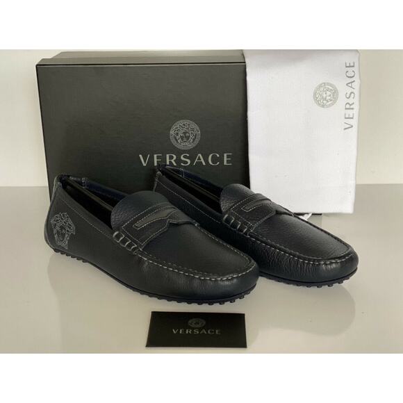 VERSACE Medusa Men's Blue Leather Driver Shoes 8.5 US (41.5) IT DSU8211